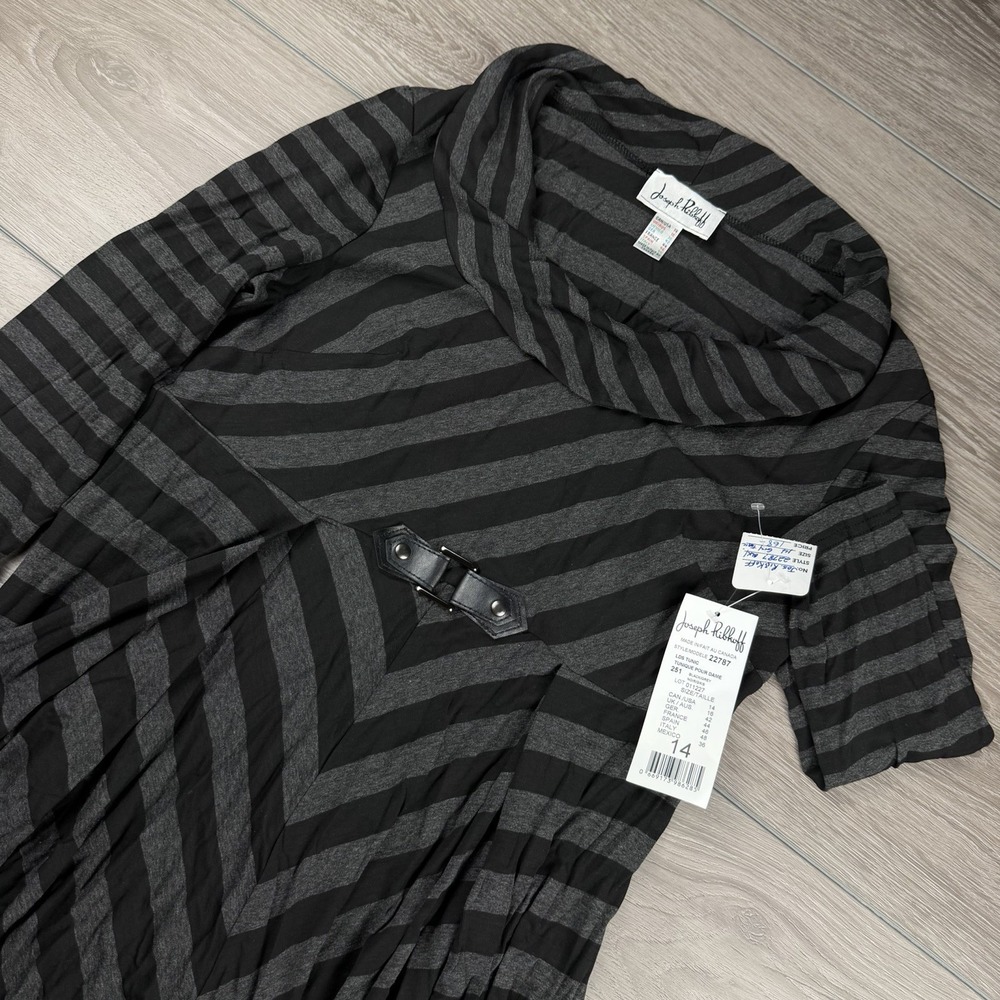 Joseph Ribkoff Women's Striped Buckle Cowl Neck‎ Tunic Dress Black Grey 14 New